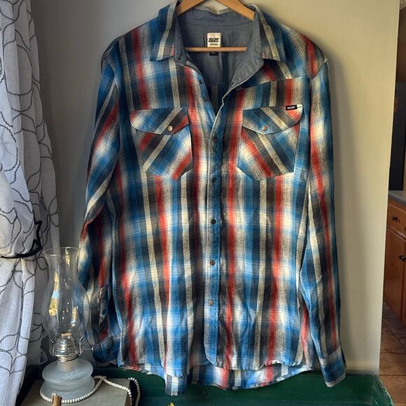 Volcom workwear men’s plaid shirt size XL snap front blue gray red western farm - Picture 1 of 8